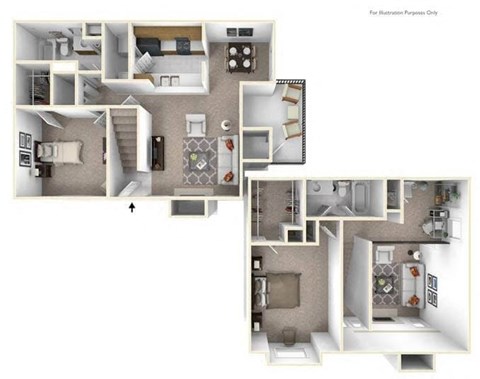 Floor plan for 2 beds, 2 baths, 1195 sqft